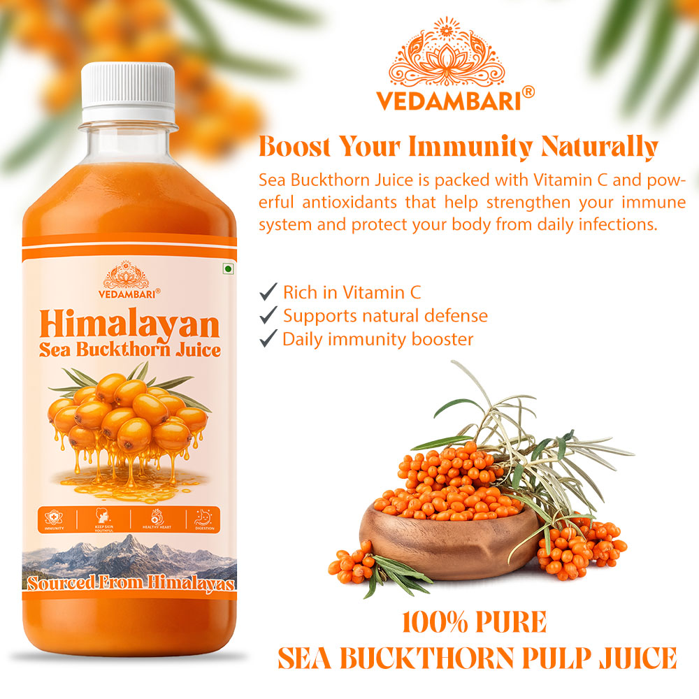 Vedambari® Sea Buckthorn Juice | Pulp Concentrate Made for Your Total Body Care & Wellness | Rich in Vitamin C, Omega 3, 6, 7, 9 & Antioxidants | For Men & Women