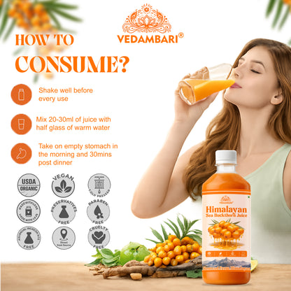 Vedambari® Sea Buckthorn Juice | Pulp Concentrate Made for Your Total Body Care & Wellness | Rich in Vitamin C, Omega 3, 6, 7, 9 & Antioxidants | For Men & Women
