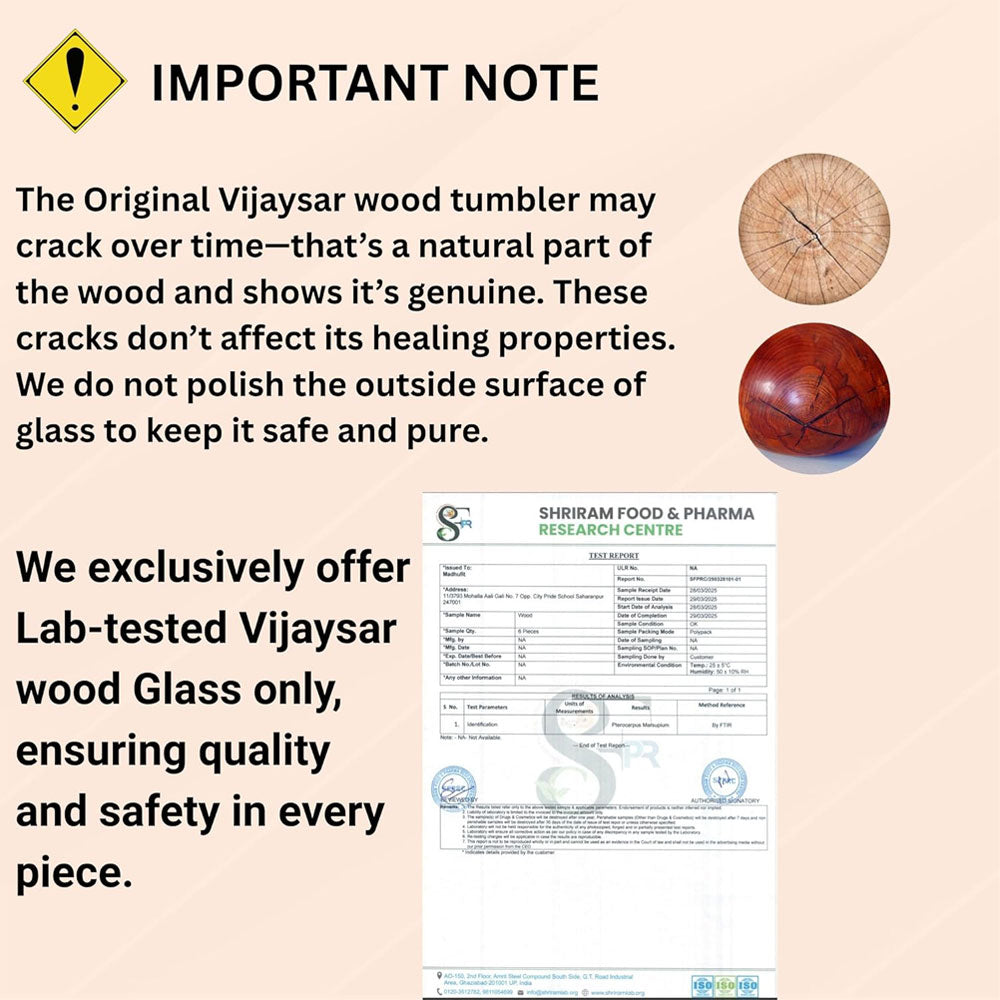 VEDAMBARI® Lab Certified Vijaysar Wood Glass for Diabetes Control | Natural Wooden Tumbler | Helps Manage Blood Sugar | Ayurvedic Herbal Drinking Cup | Reusable Wooden Glass