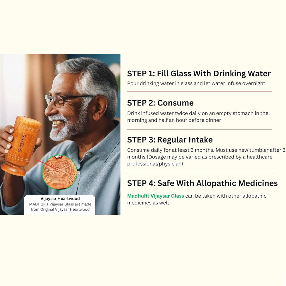 VEDAMBARI® Lab Certified Vijaysar Wood Glass for Diabetes Control | Natural Wooden Tumbler | Helps Manage Blood Sugar | Ayurvedic Herbal Drinking Cup | Reusable Wooden Glass