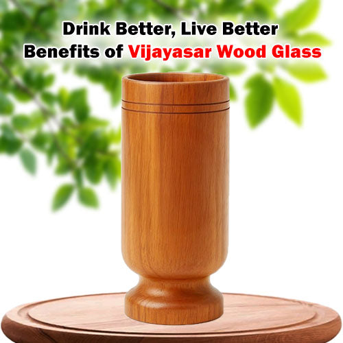 VEDAMBARI® Lab Certified Vijaysar Wood Glass for Diabetes Control | Natural Wooden Tumbler | Helps Manage Blood Sugar | Ayurvedic Herbal Drinking Cup | Reusable Wooden Glass