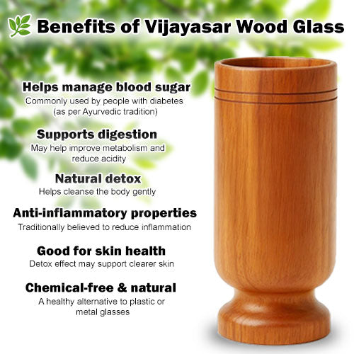 VEDAMBARI® Lab Certified Vijaysar Wood Glass for Diabetes Control | Natural Wooden Tumbler | Helps Manage Blood Sugar | Ayurvedic Herbal Drinking Cup | Reusable Wooden Glass