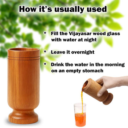 VEDAMBARI® Lab Certified Vijaysar Wood Glass for Diabetes Control | Natural Wooden Tumbler | Helps Manage Blood Sugar | Ayurvedic Herbal Drinking Cup | Reusable Wooden Glass