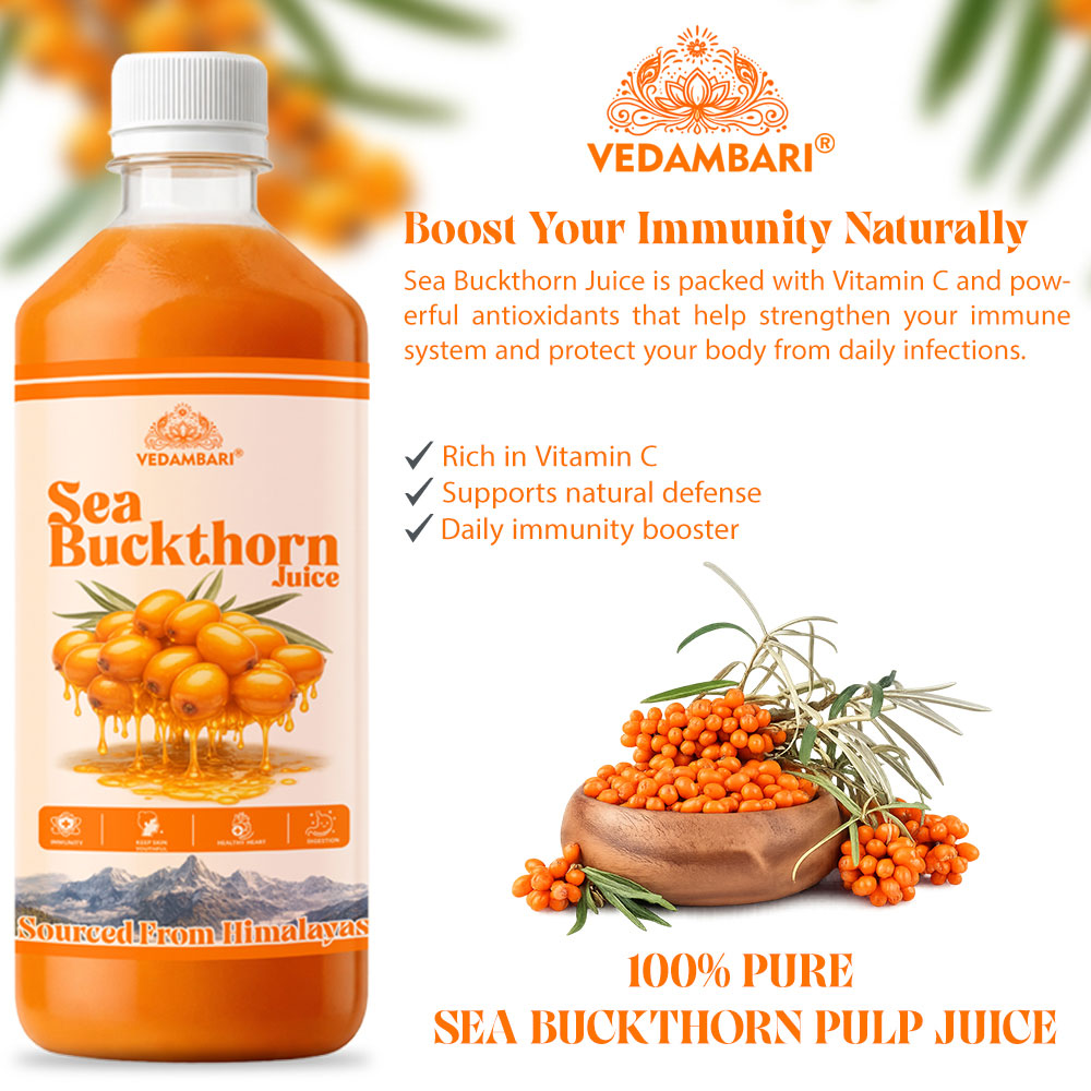 Vedambari® Sea Buckthorn Juice, Immunity Booster | Skin Glow | Gut Health | 100% Natural